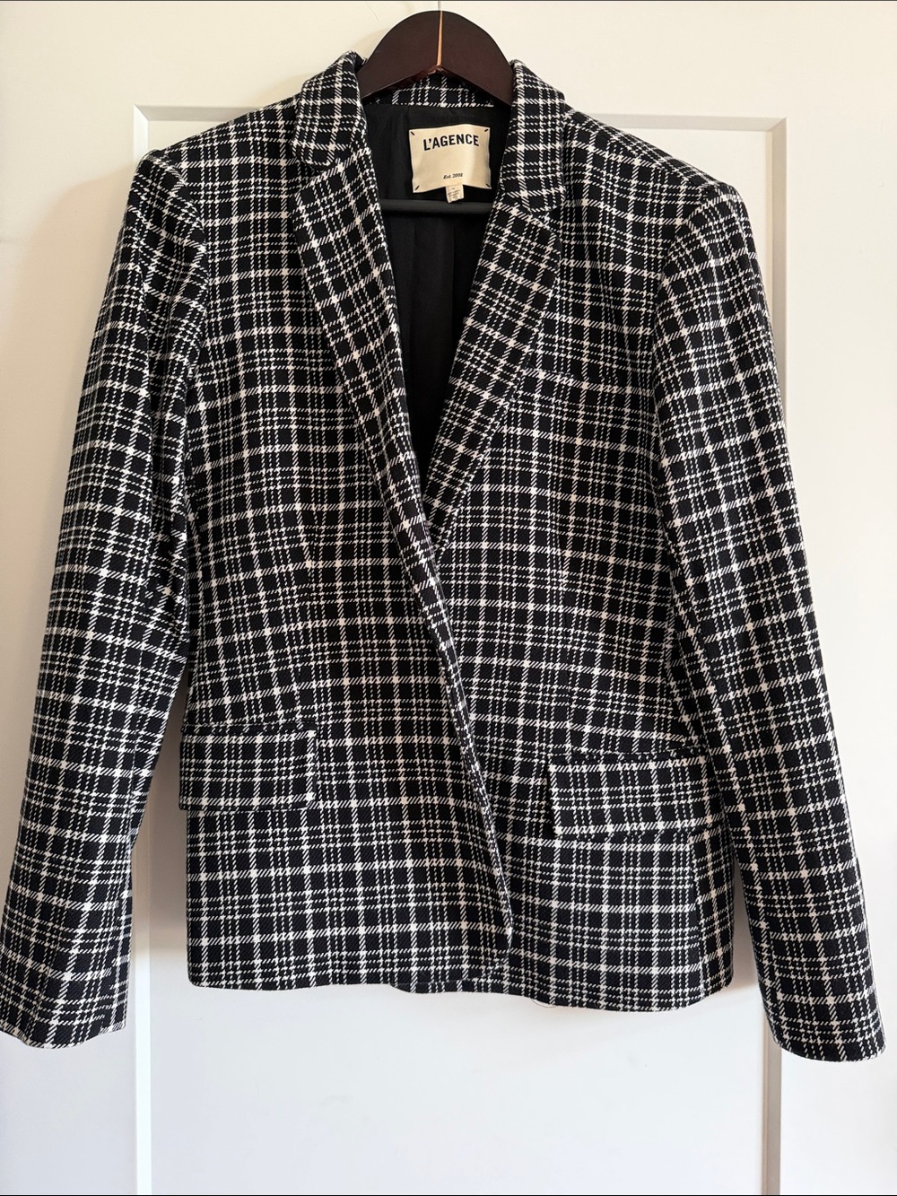 L'AGENCE Black and White Plaid Blazer Jacket